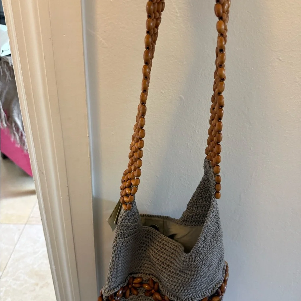 Handcrafted Brown and Gray Crossbody Bag - Picture 3 of 3